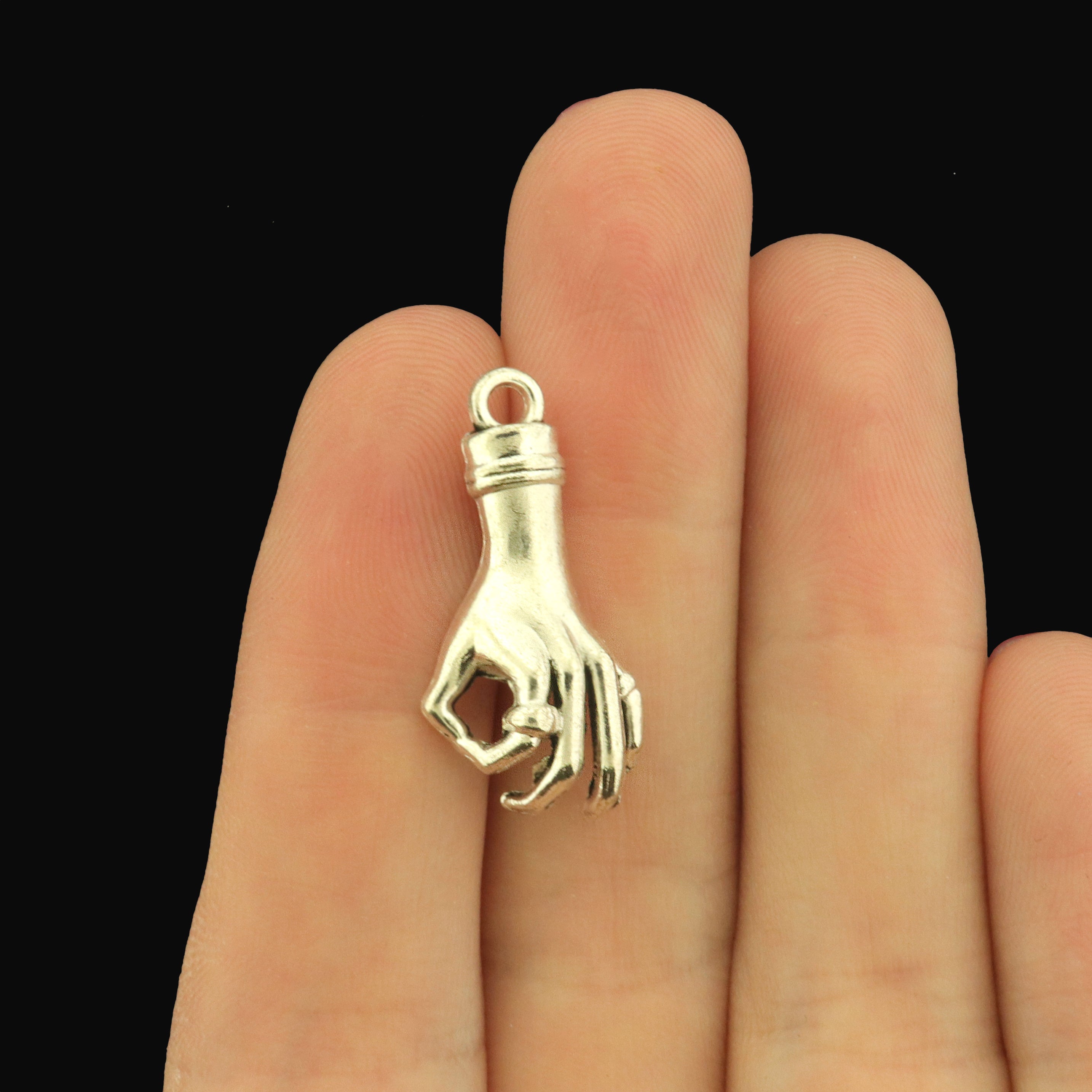 8 Hand Sign Antique Silver Tone Charms - OK - SC9019