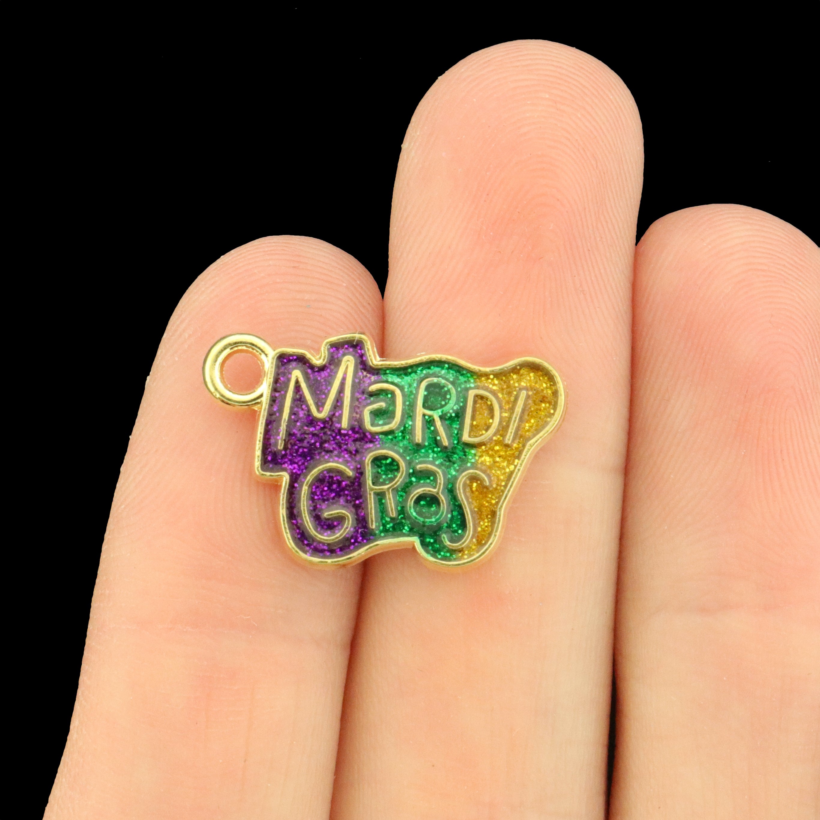 8 Mardi Gras Gold Tone Enamel Charm - Multicolor - E318