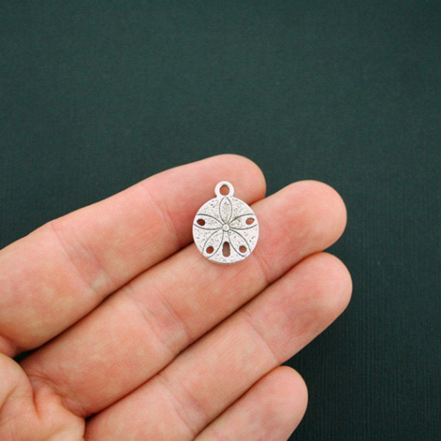 8 Sand Dollar Antique Silver Tone Charms 2 Sided - SC3417