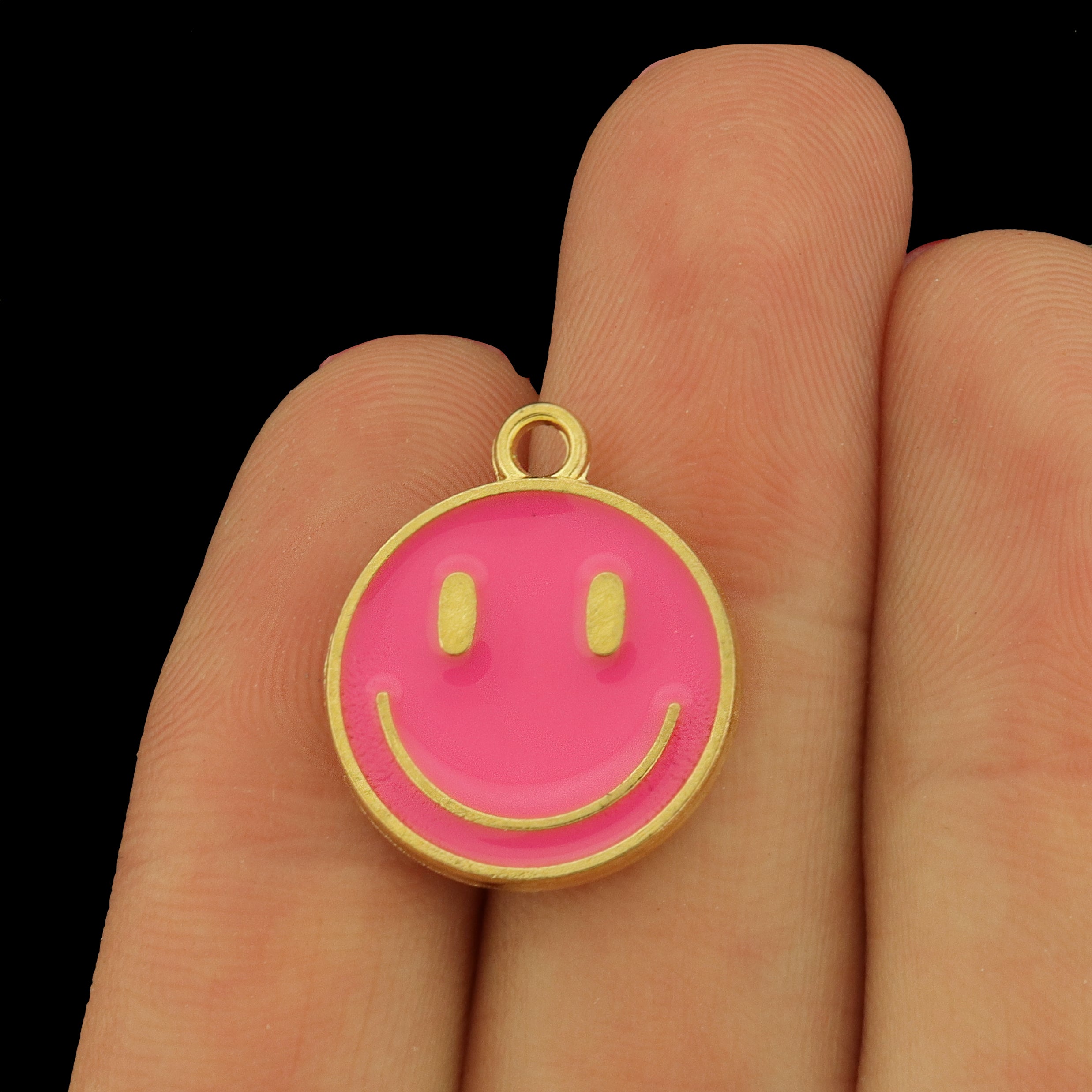 8 Smiley Face Gold Tone Enamel Charms - Choose Your Color