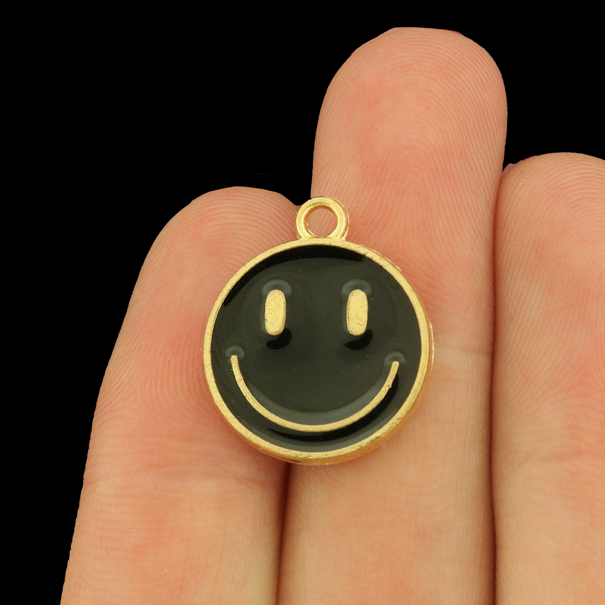 8 Smiley Face Gold Tone Enamel Charms - Choose Your Color