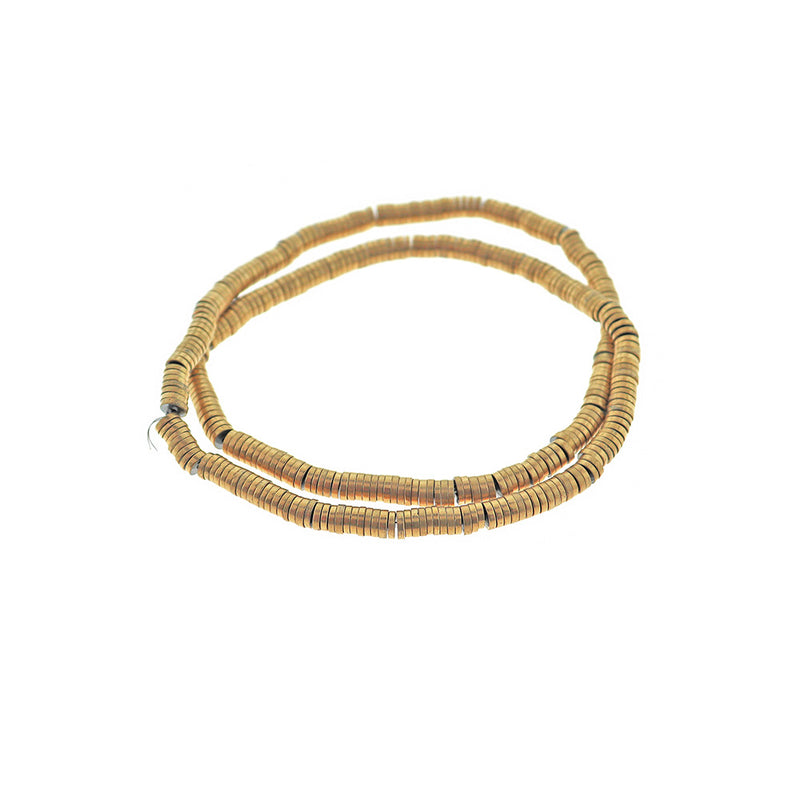 Heishi Hematite Beads 4mm x 1mm - Metallic Gold - 1 Strand 370 Beads - BD1417