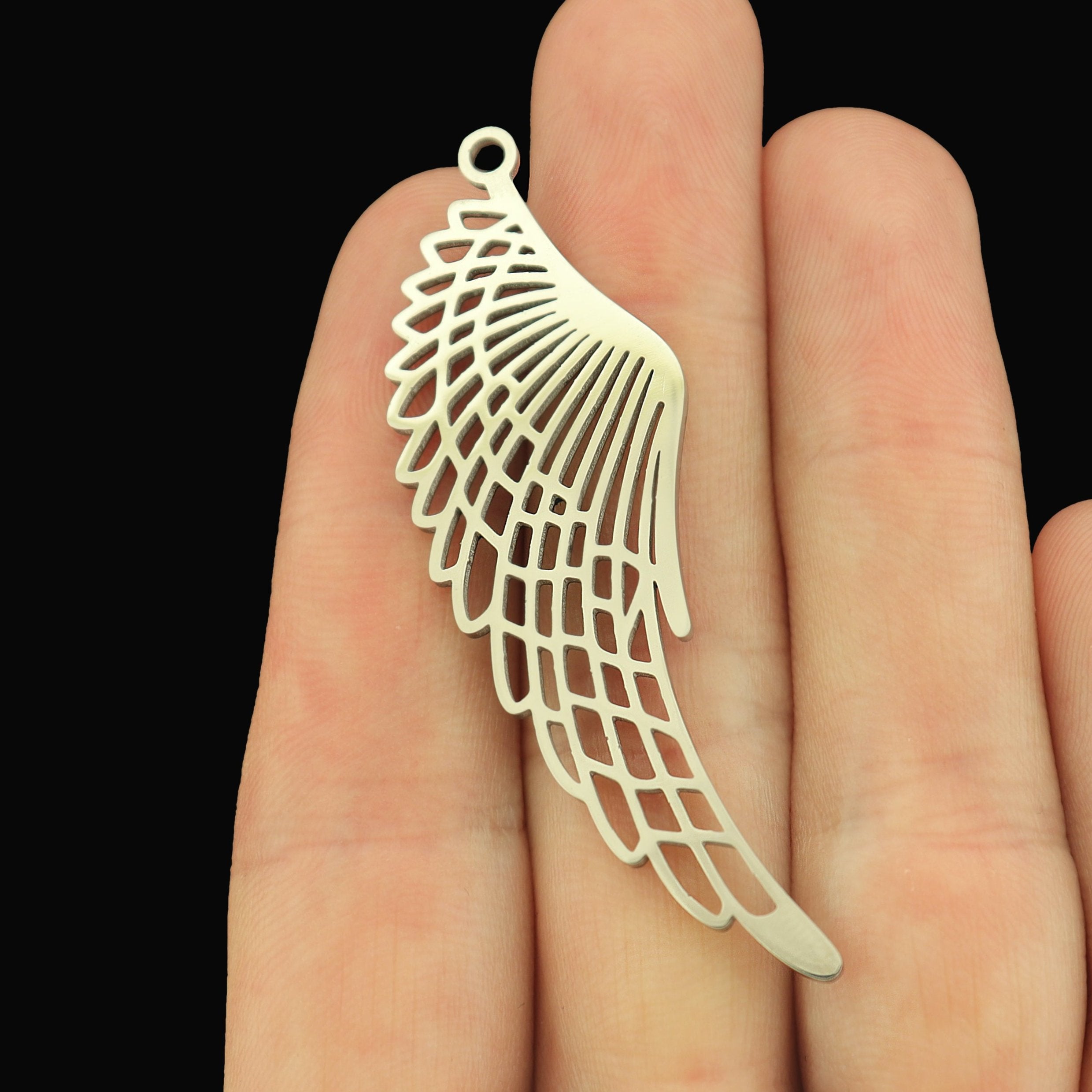 Angel Wing Filigree Silver Tone Stainless Steel Charm 2 Sided - SSP742