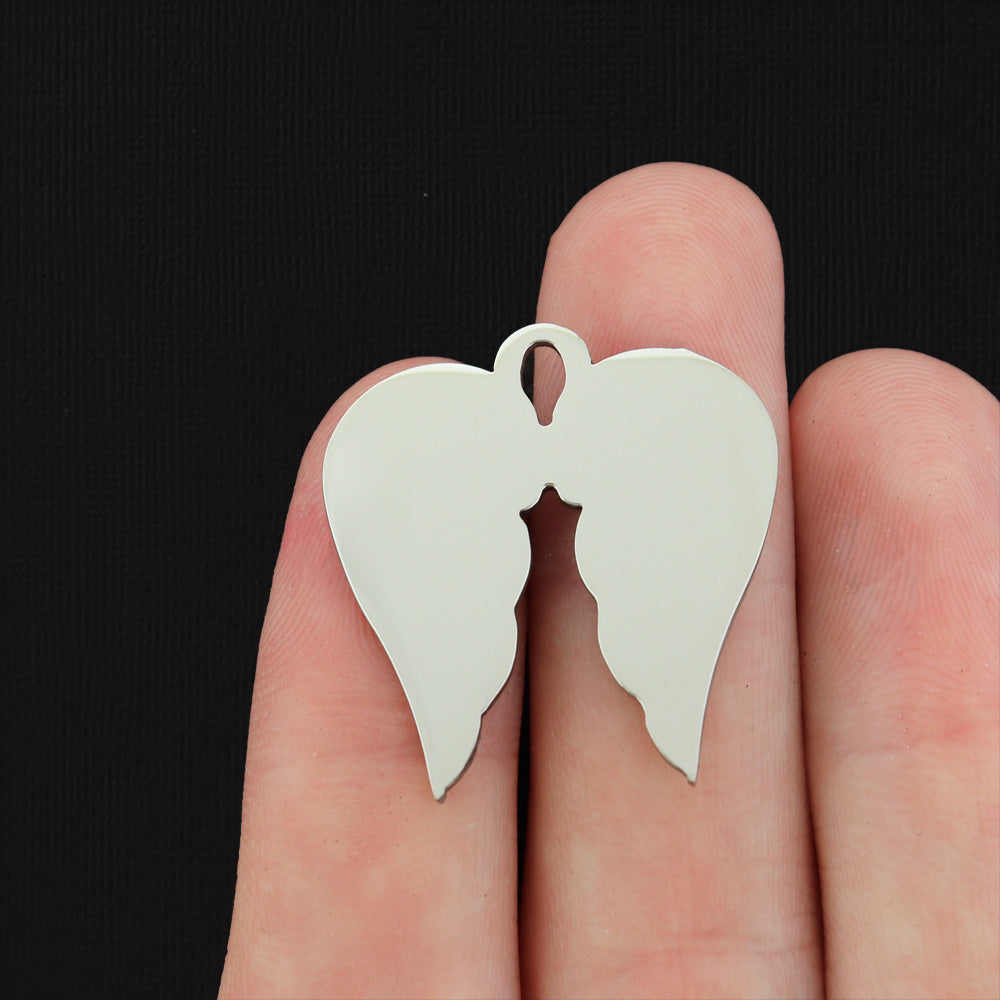 Angel Wing Silver Tone Stainless Steel Charm - SSP068