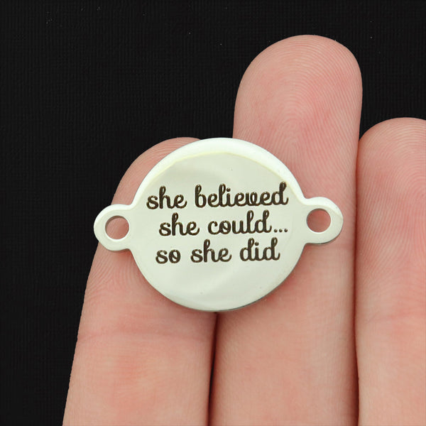 Inspirational Stainless Steel Charms - She believed she could... so she did - BFS027-0654