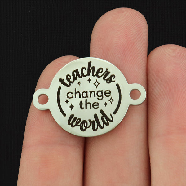 Teacher Stainless Steel Charms - Teachers change the world - BFS027-5266
