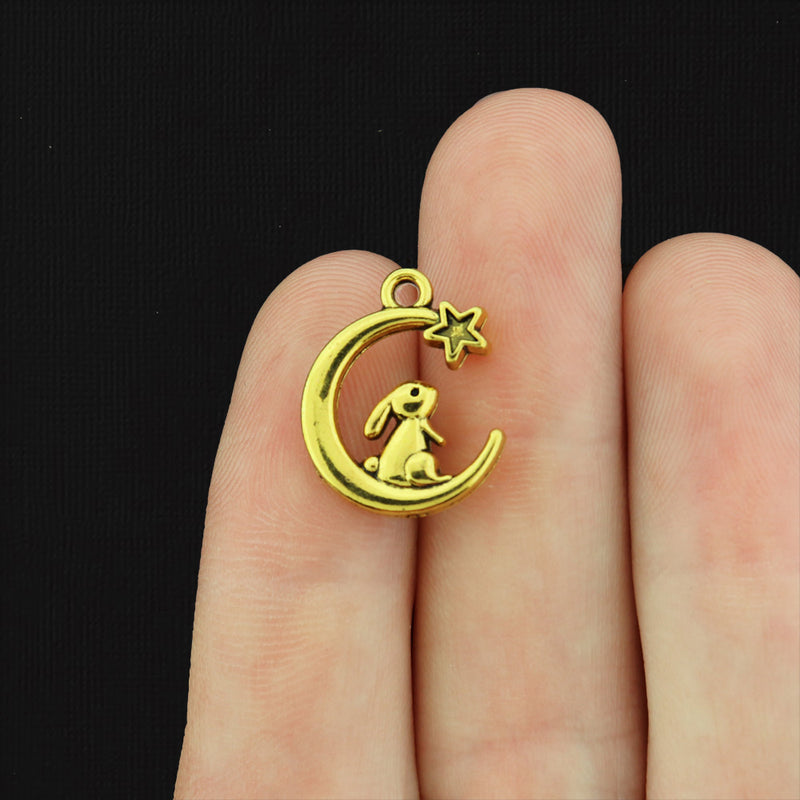 4 Rabbit Moon Plated Brass Charms 2 Sided - Choose Your Tone