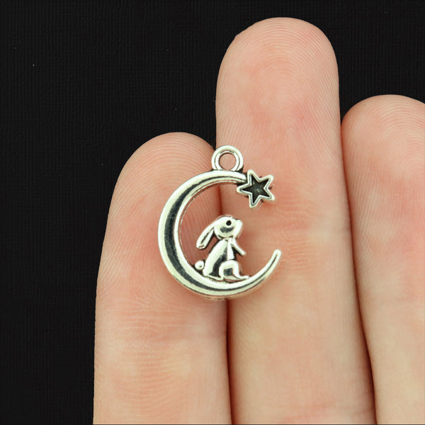 4 Rabbit Moon Plated Brass Charms 2 Sided - Choose Your Tone
