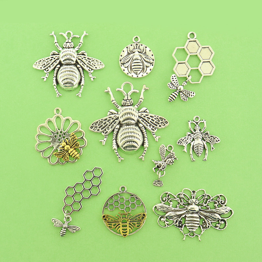 Collection de Charms Abeille Tons Argent Antique 10 Charms Différents - COL399H