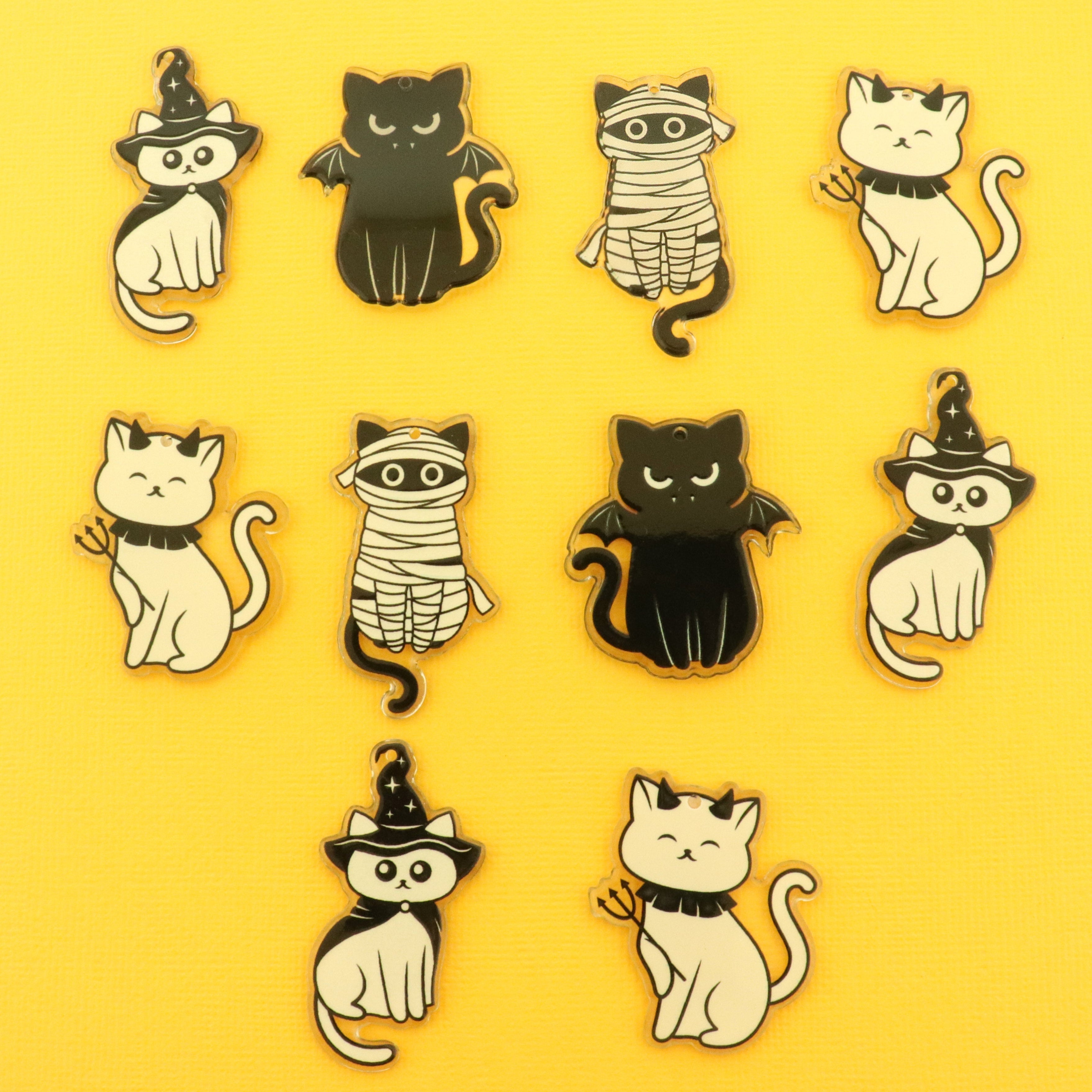 Black Cat Halloween Charm Collection - 10 Assorted Charms - COL479H