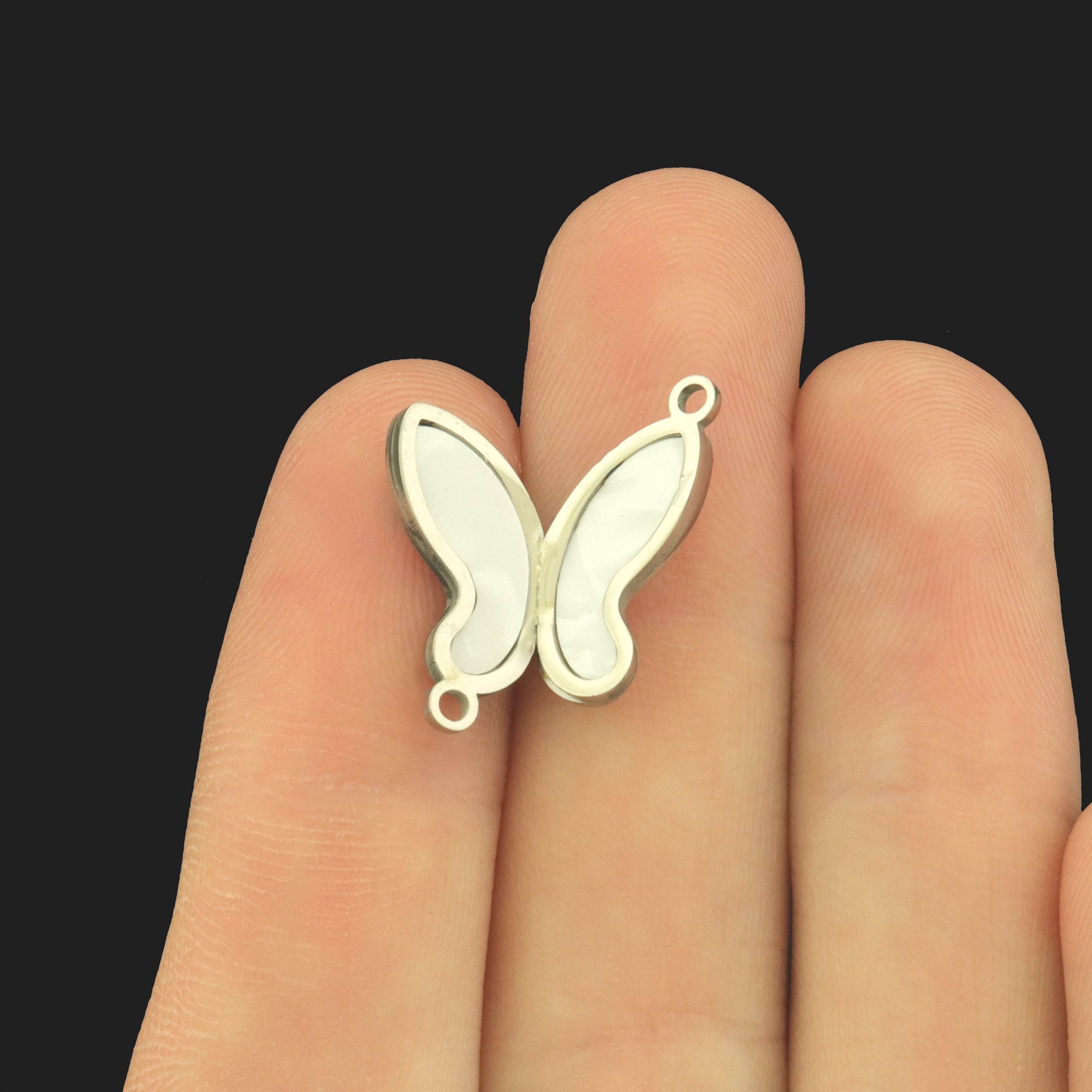 Butterfly Stainless Steel Connector Charm - Inset Shell - SSP770