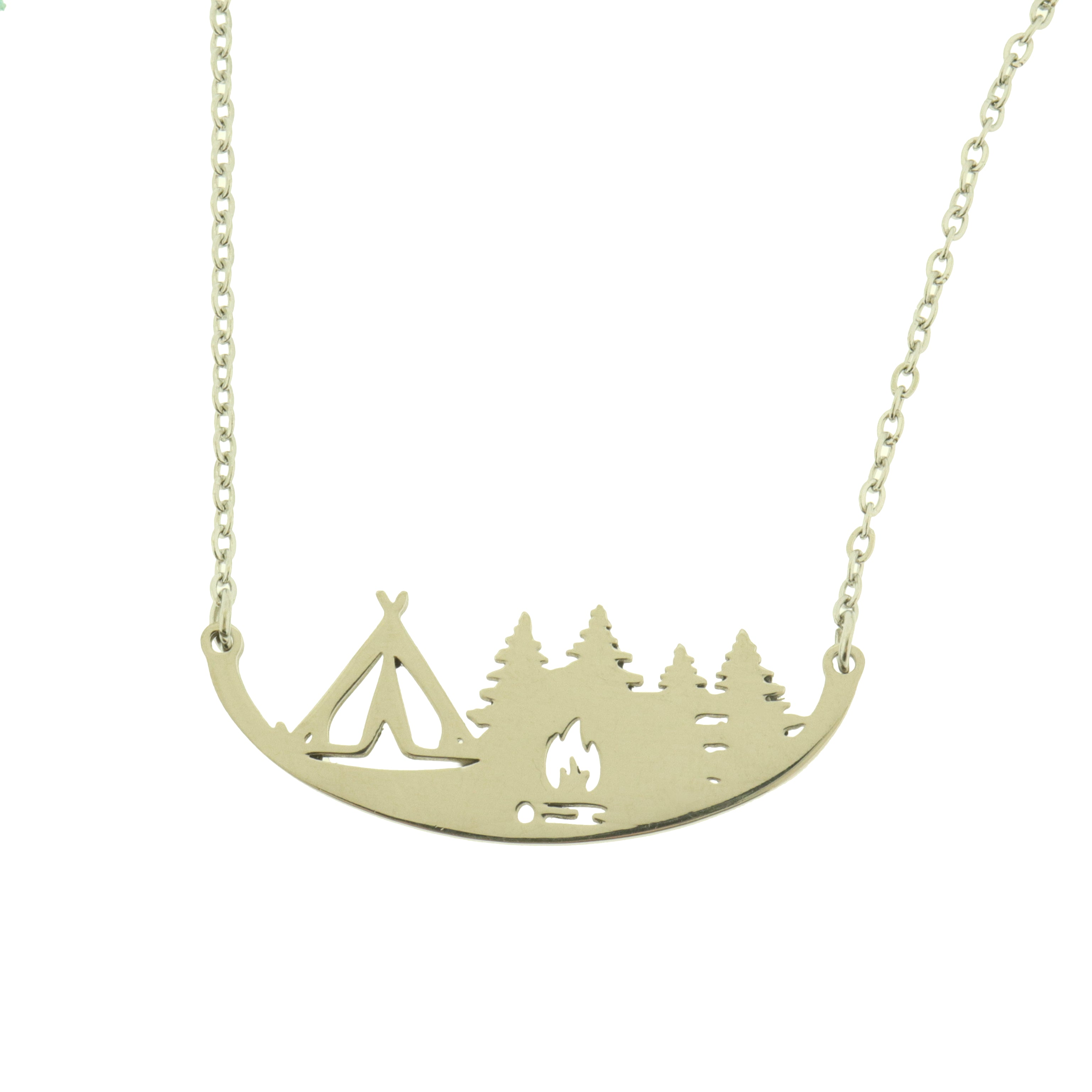 Camping Connector Stainless Steel Charm 2 Sided with Attached Necklace - SSP024