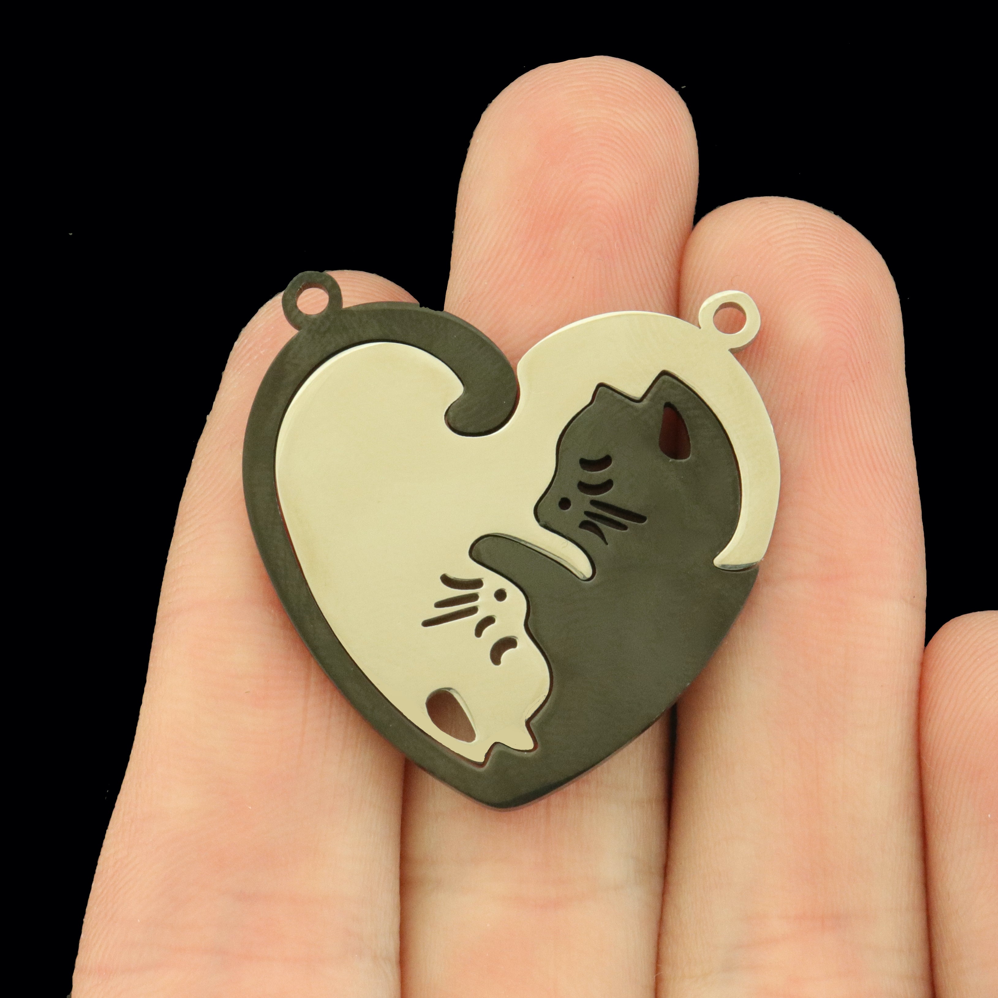 Cat Stainless Steel Charms 2 Sided - 1 Set 2 Pieces - SSP802