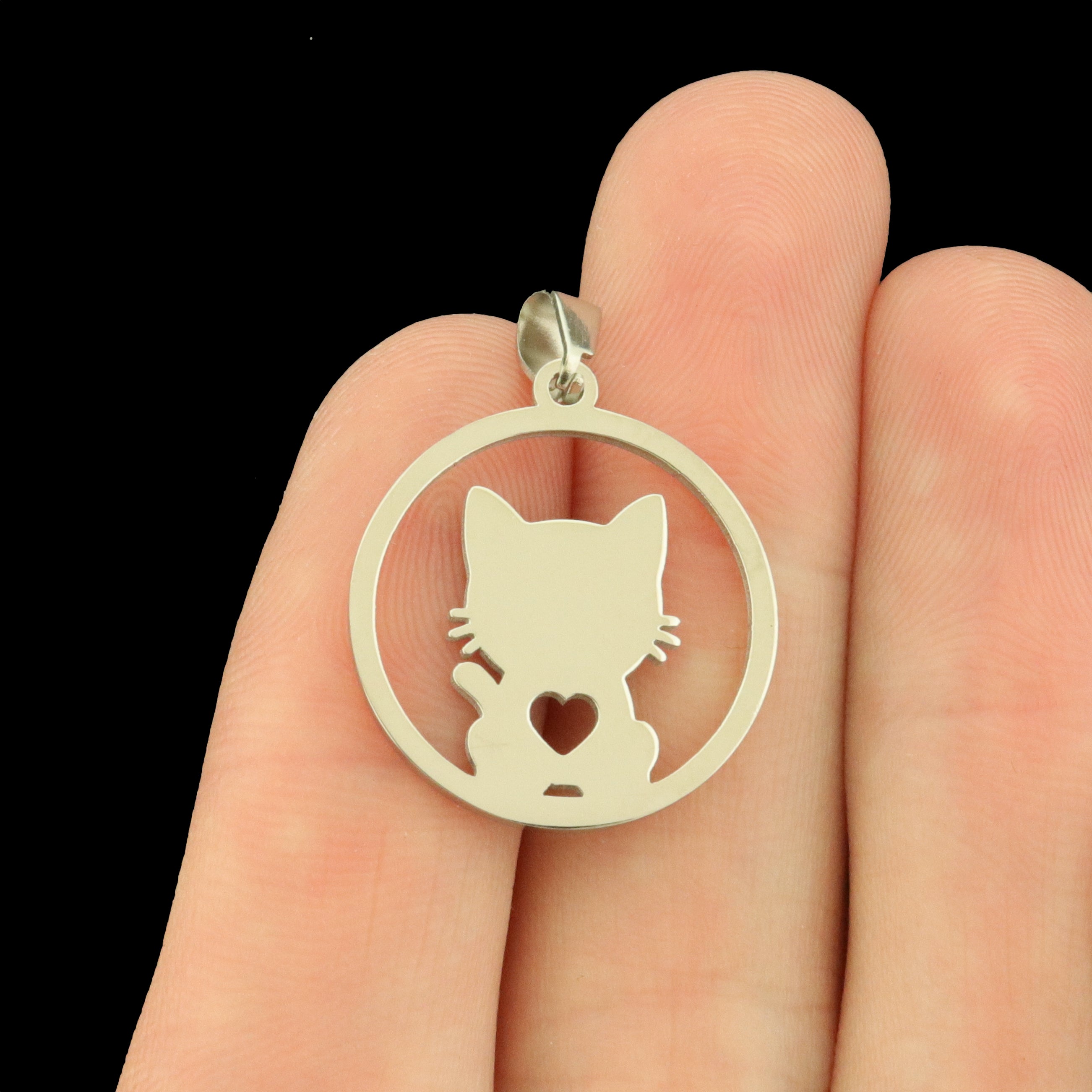 Cat Stainless Steel Charms 2 Sided - Choose Your Tone!