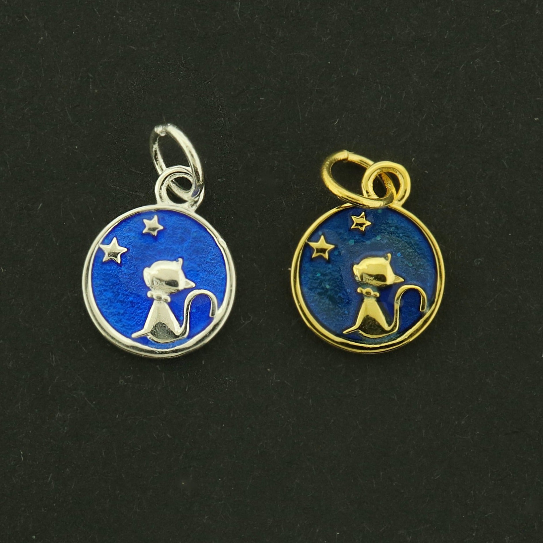 Cat Sterling Silver Charm - Celestial Pendant - Choose Your Tone!