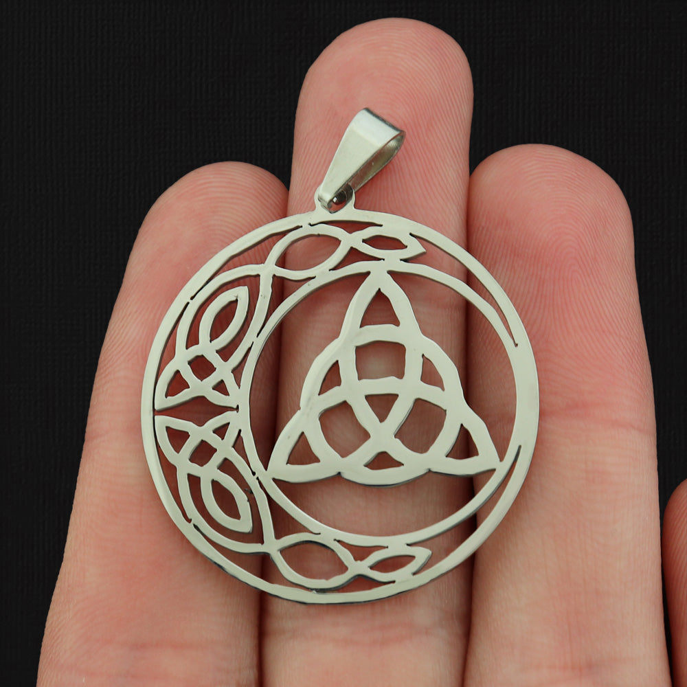 Celtic Crescent Moon and Star Stainless Steel Charm 2 Sided - SSP095