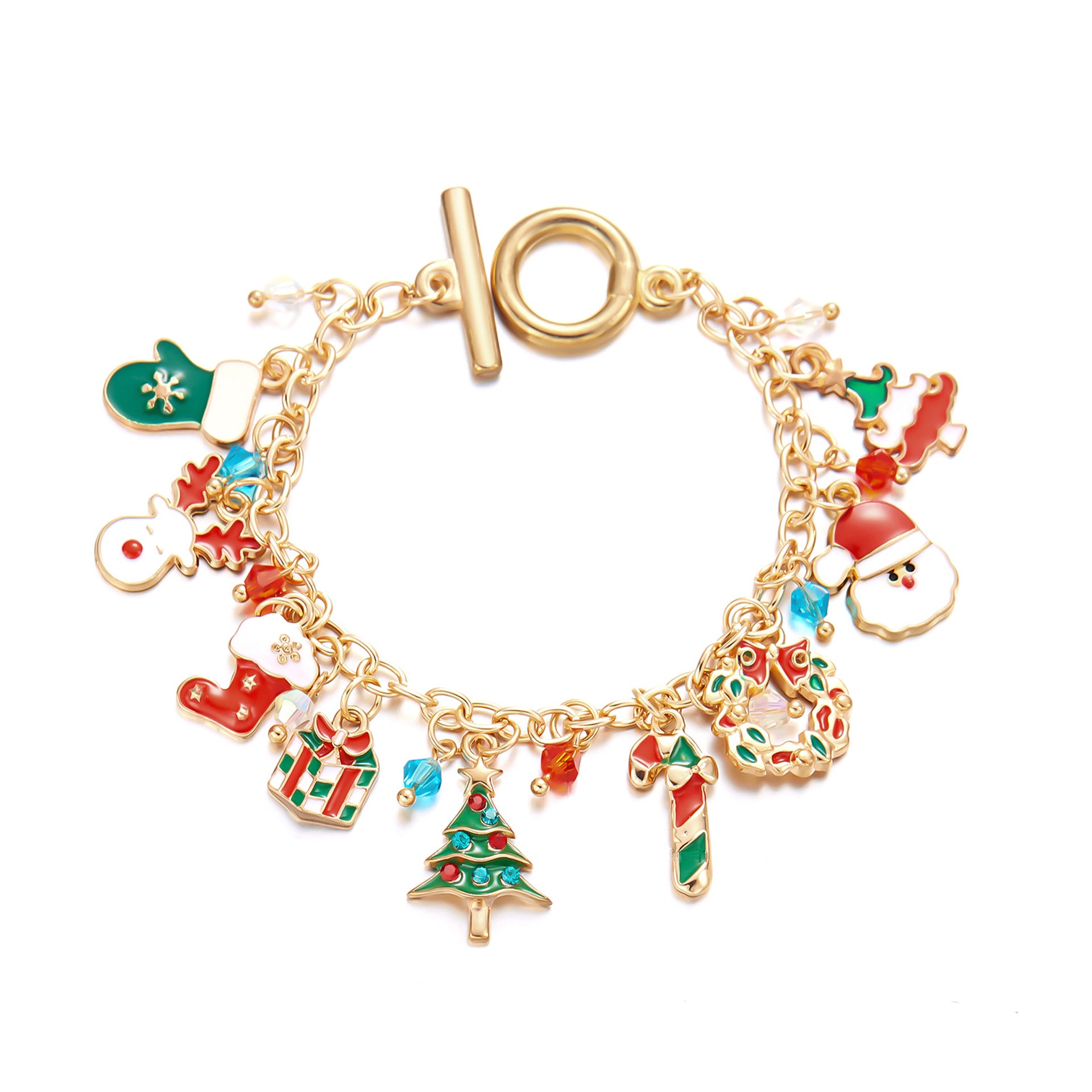 Christmas Bracelet with Enamel Charms - 6.5" - Choose Your Tone!