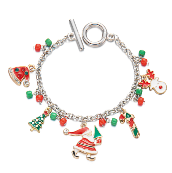 Christmas Bracelet with Enamel Charms - 6.5" - Choose Your Tone!
