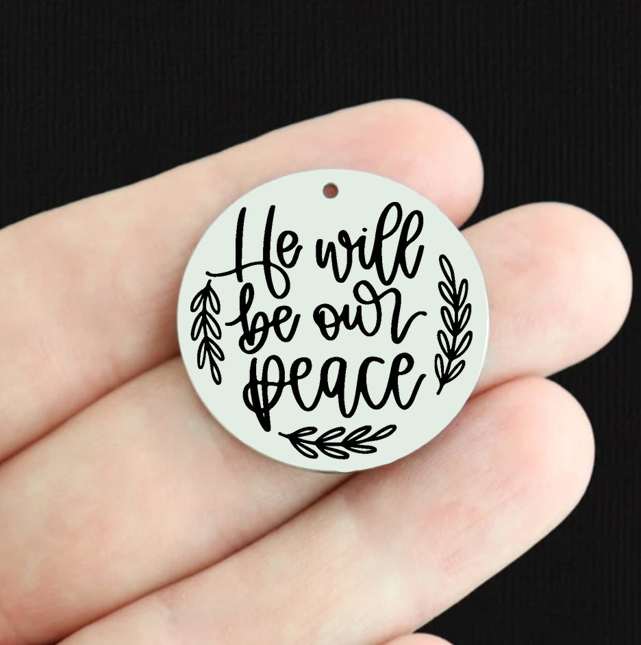 Christmas Stainless Steel 25mm Round Charms - He Will Be Our Peace - BFS009-8385