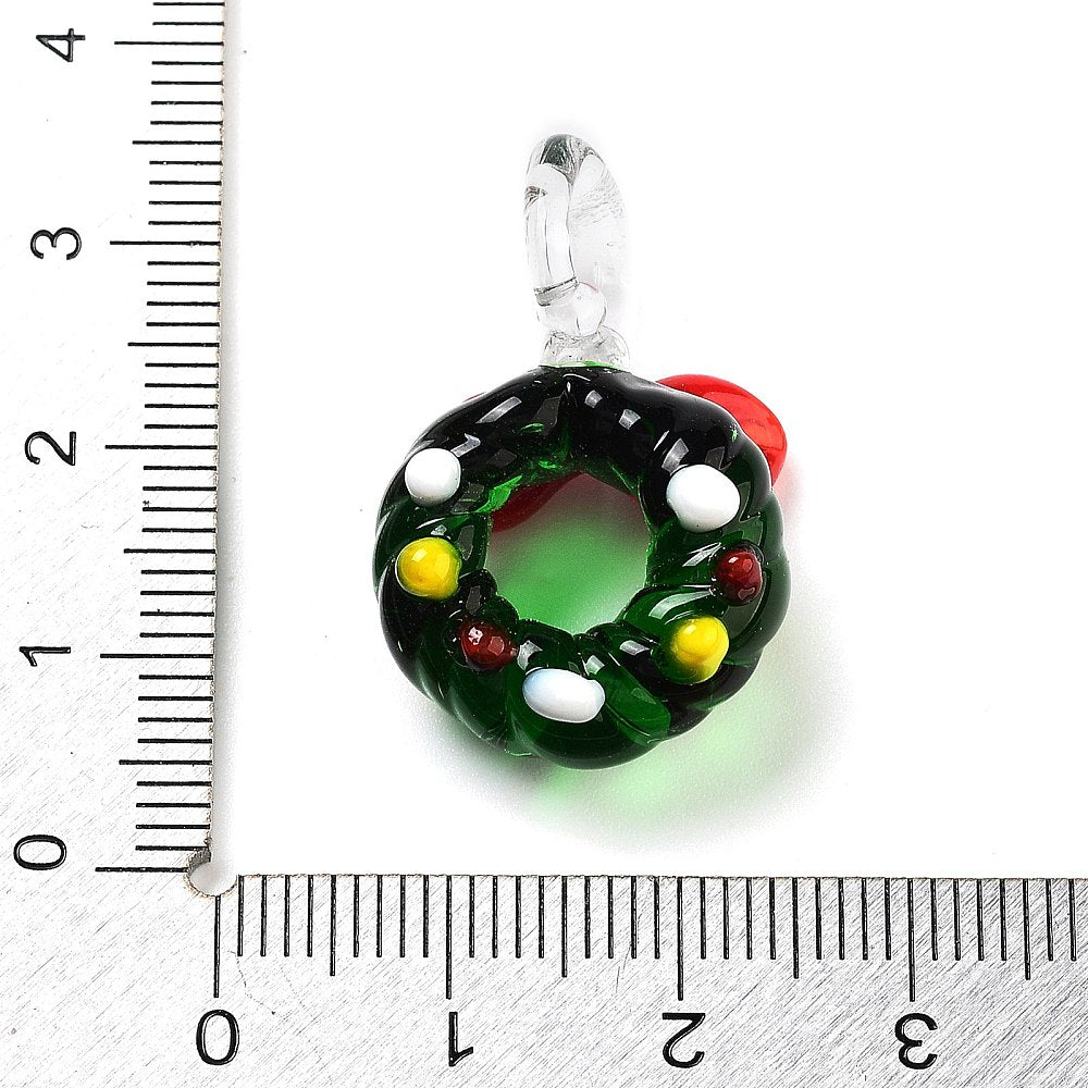 Christmas Wreath Lampwork Glass Charms 3D - Z029
