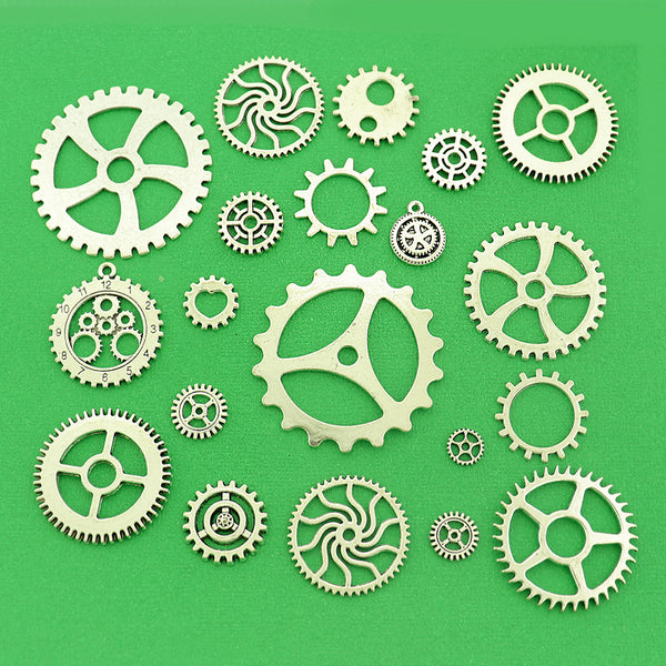 Steampunk Gear Charm Collection Antique Silver Tone 20 Different Charms - COL421H