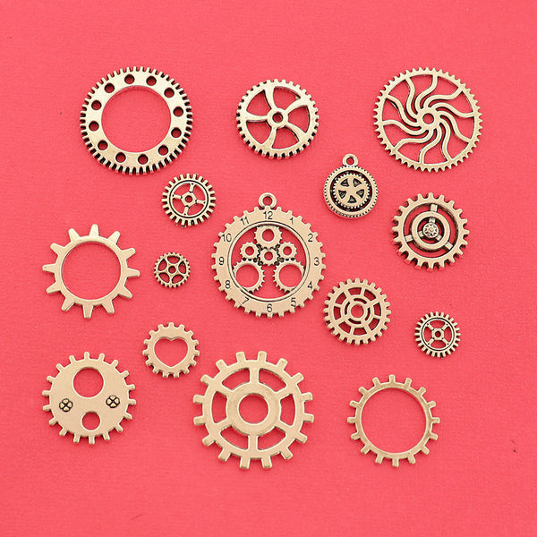 Steampunk Gear Charm Collection Antique Silver Tone 15 Different Charms - COL423H