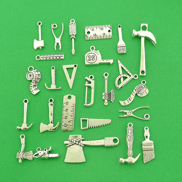 Ultimate Tool Charm Collection Antique Silver Tone 25 Different Charms - COL424H