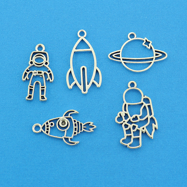 Space Charm Collection Antique Silver Tone 5 Different Charms - COL426H