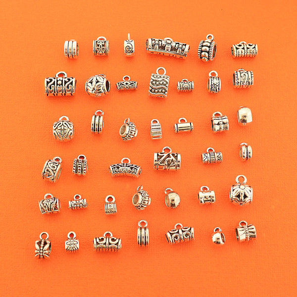 Ultimate Bail Bead Collection Antique Silver Tone 40 Different Charms - COL428H