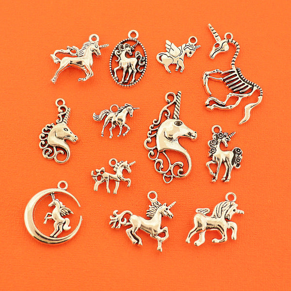 Unicorn Collection Antique Silver Tone 12 Different Charms - COL438H