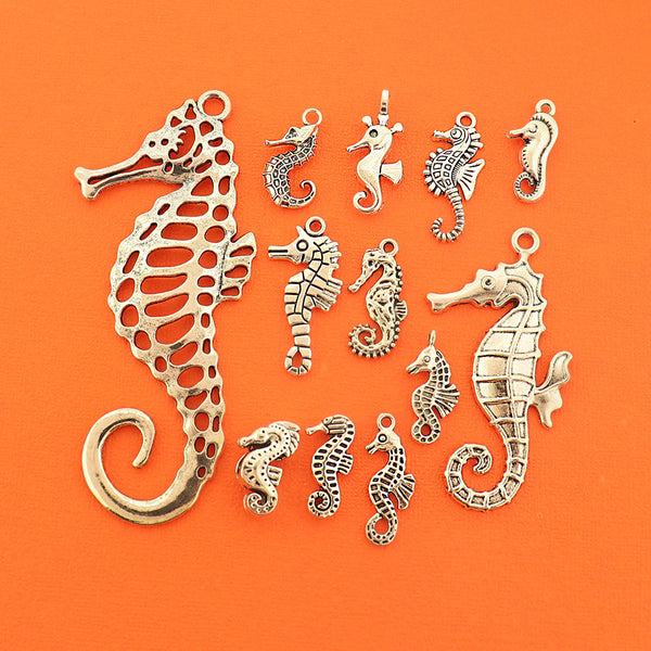Seahorse Collection Antique Silver Tone 12 Different Charms - COL439H
