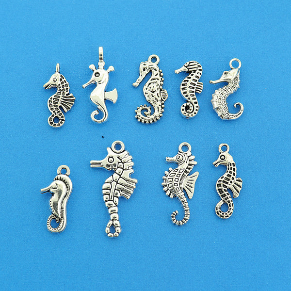 Seahorse Collection Antique Silver Tone 9 Different Charms - COL440H