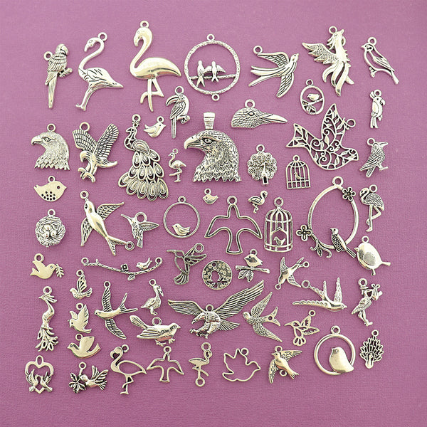 Ultimate Bird Collection Antique Silver Tone 60 Different Charms - COL441H