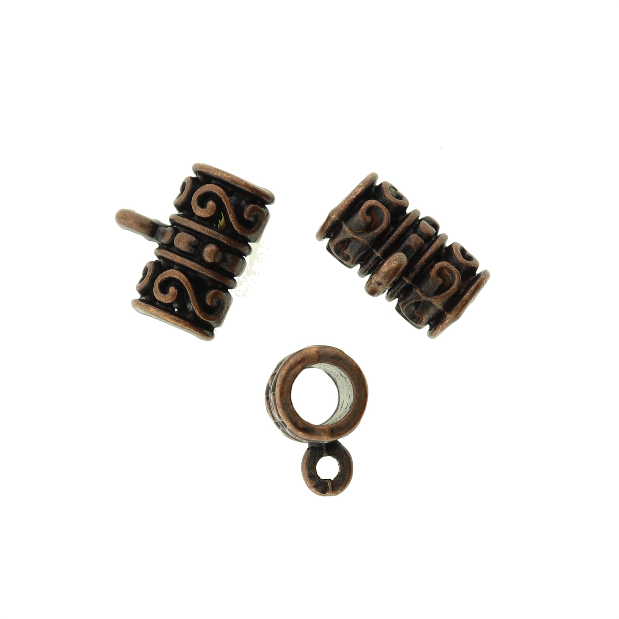 Column Bail Beads 12mm x 13mm - Antique Copper Tone - 8 Beads - BC1316