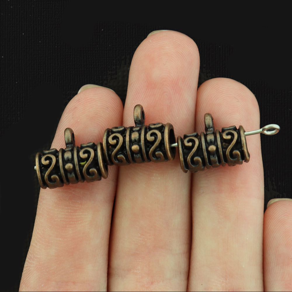 Column Bail Beads 12mm x 13mm - Antique Copper Tone - 8 Beads - BC1316