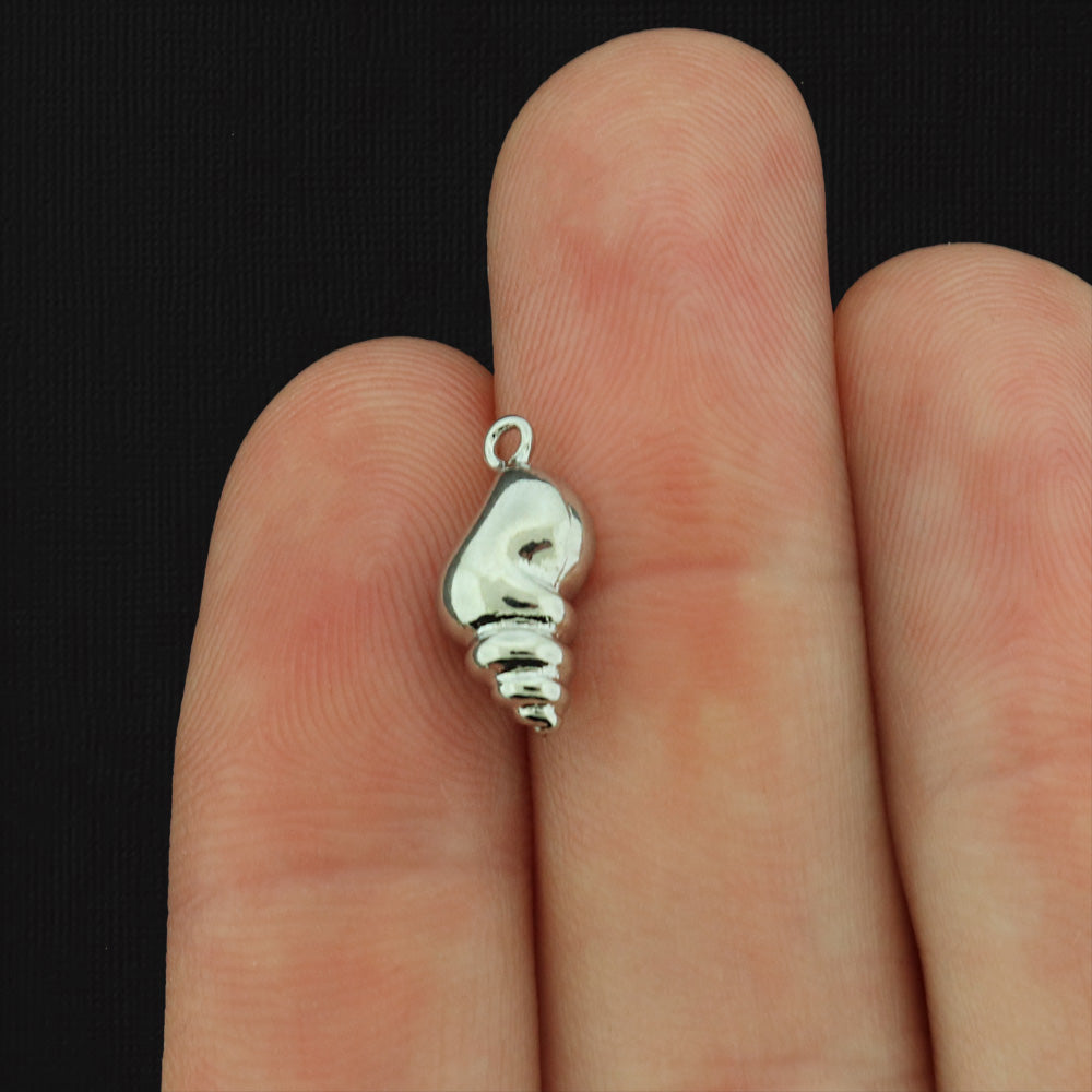 Conch Shell Silver Tone Plated Copper Charm with Inset Rhinestones 3D - SC954