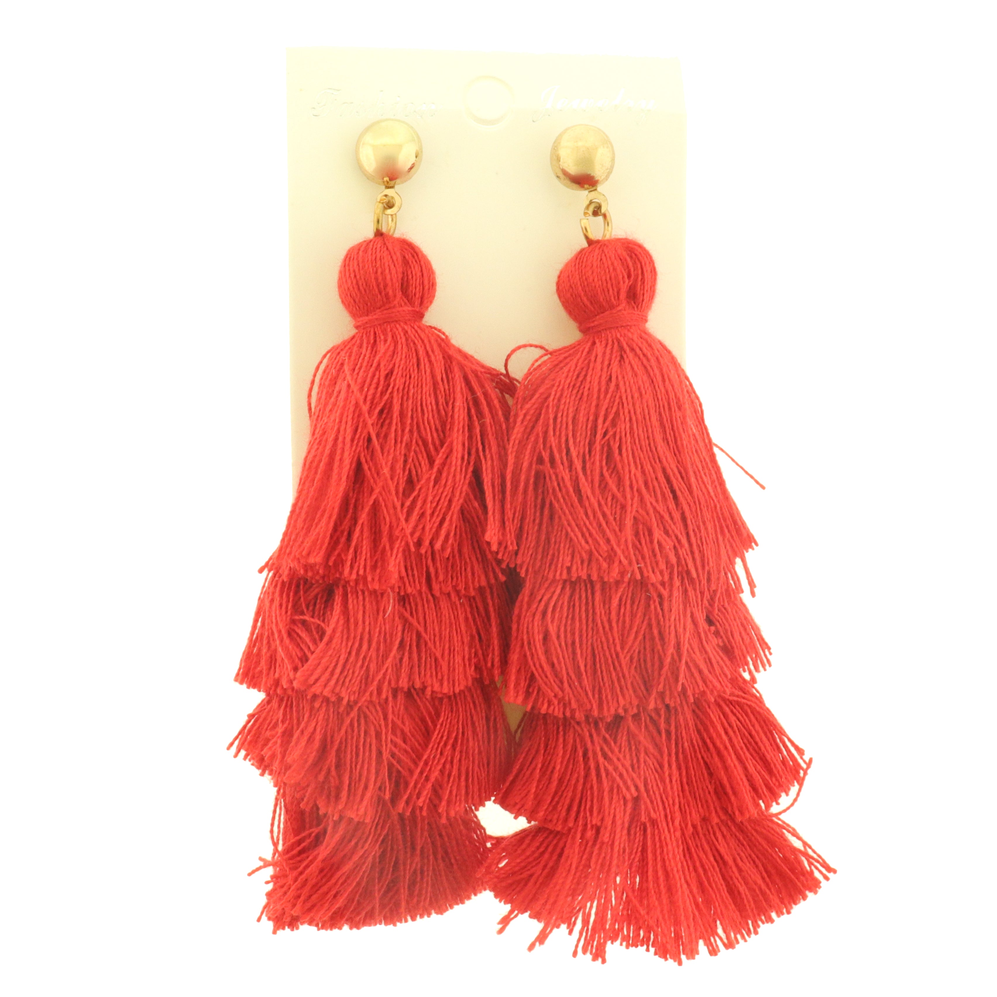 Cotton Stacked Tassel Earring Studs - 1 Pair - Choose Your Color!