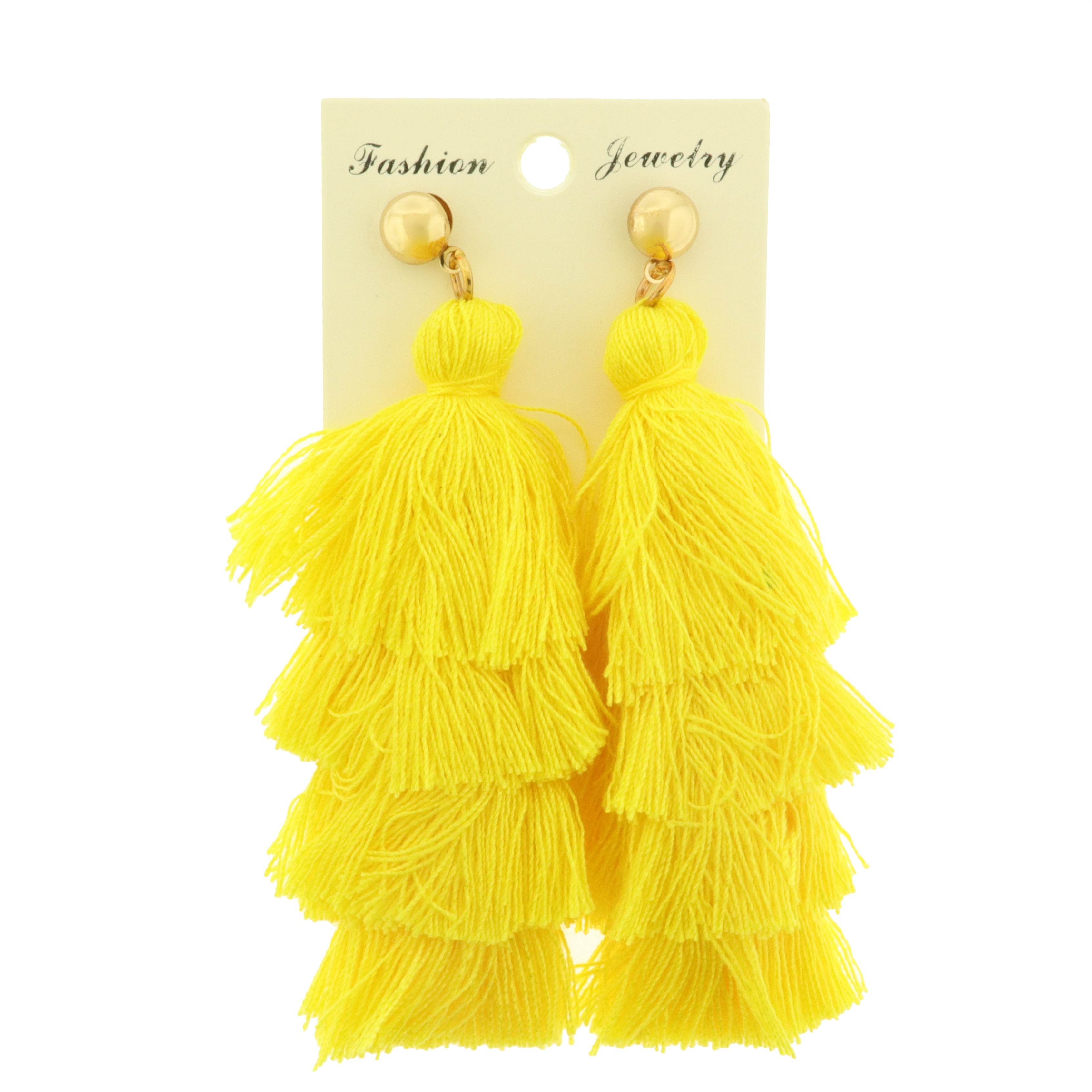 Cotton Stacked Tassel Earring Studs - 1 Pair - Choose Your Color!