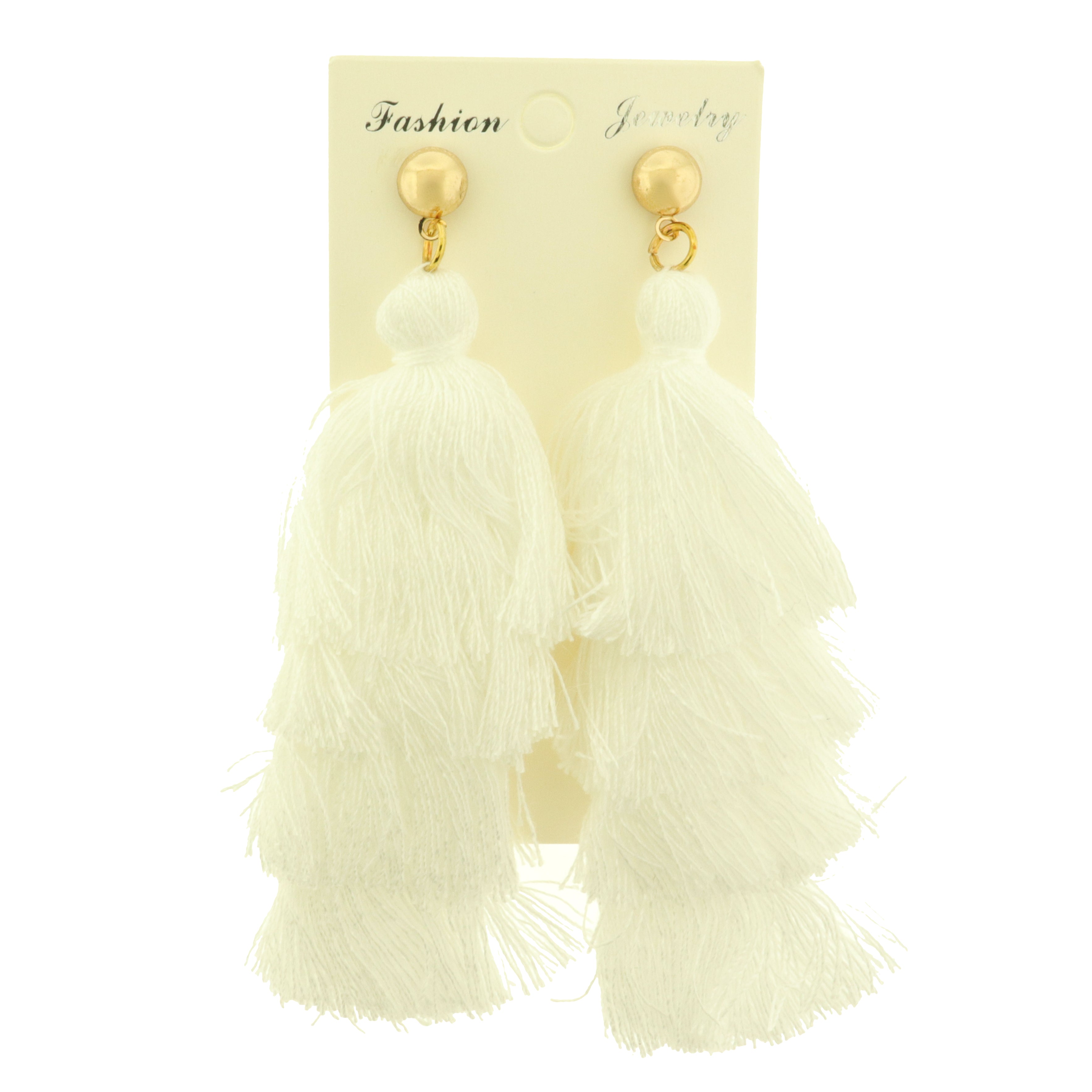 Cotton Stacked Tassel Earring Studs - 1 Pair - Choose Your Color!