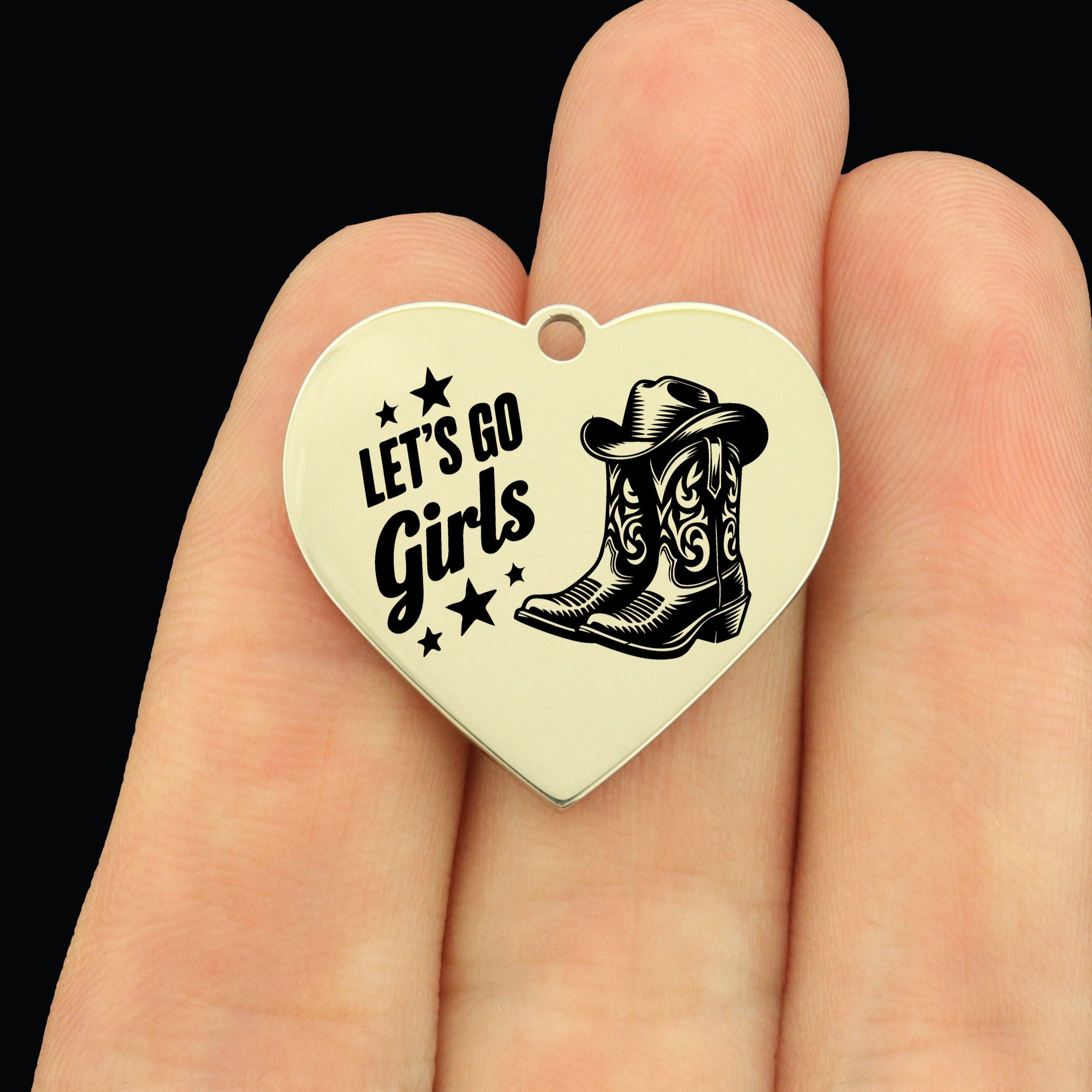 Cowgirl Stainless Steel Large Heart Charms - Lets Go Girls
