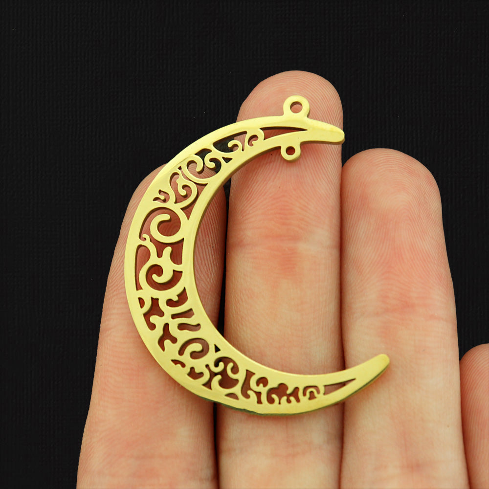 Crescent Moon Stainless Steel Connector Charm 2 Sided - Choose Your Tone