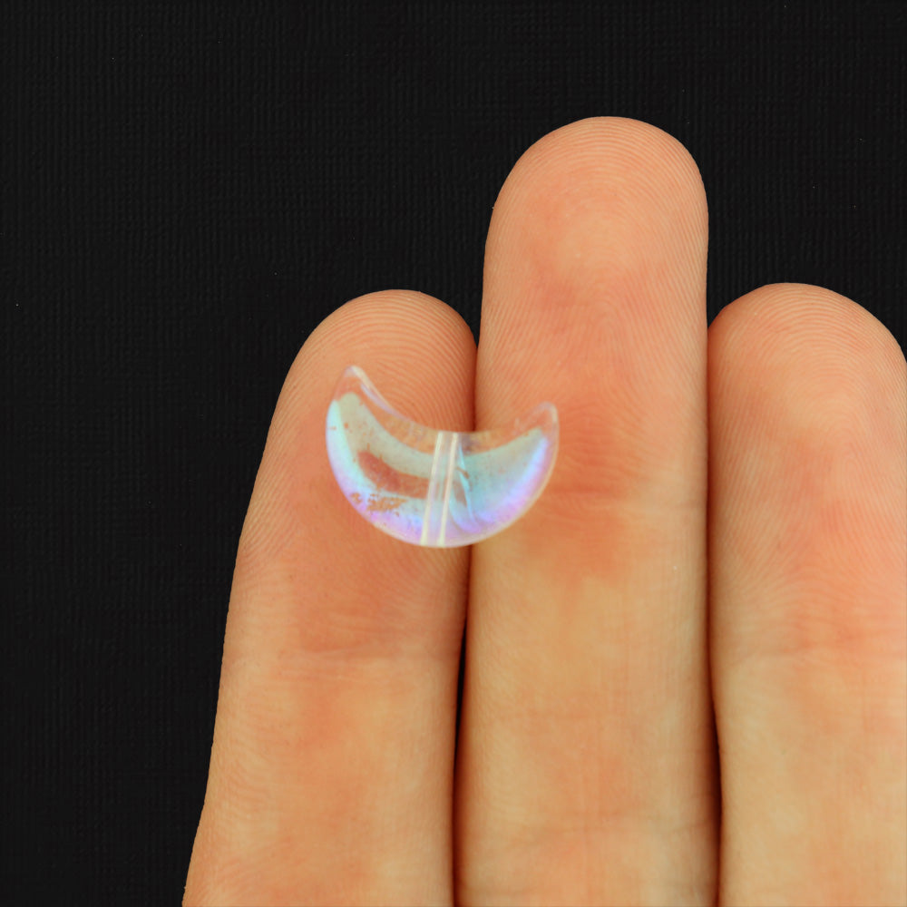 Crescent Moon Transparent Glass Beads 14mm x 10mm - Clear - 20 Beads - BD081