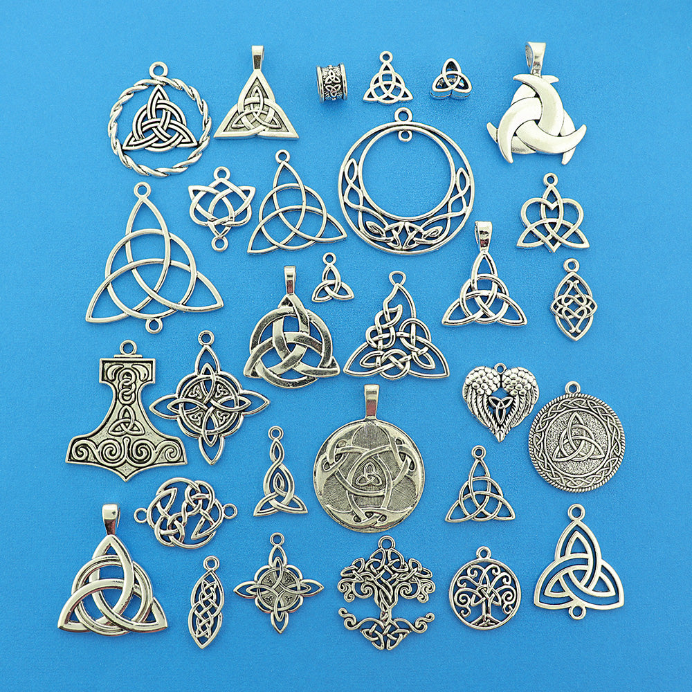 Collection de Nœuds Celtiques Luxe Argent Antique 30 Breloques Différentes - COL433H