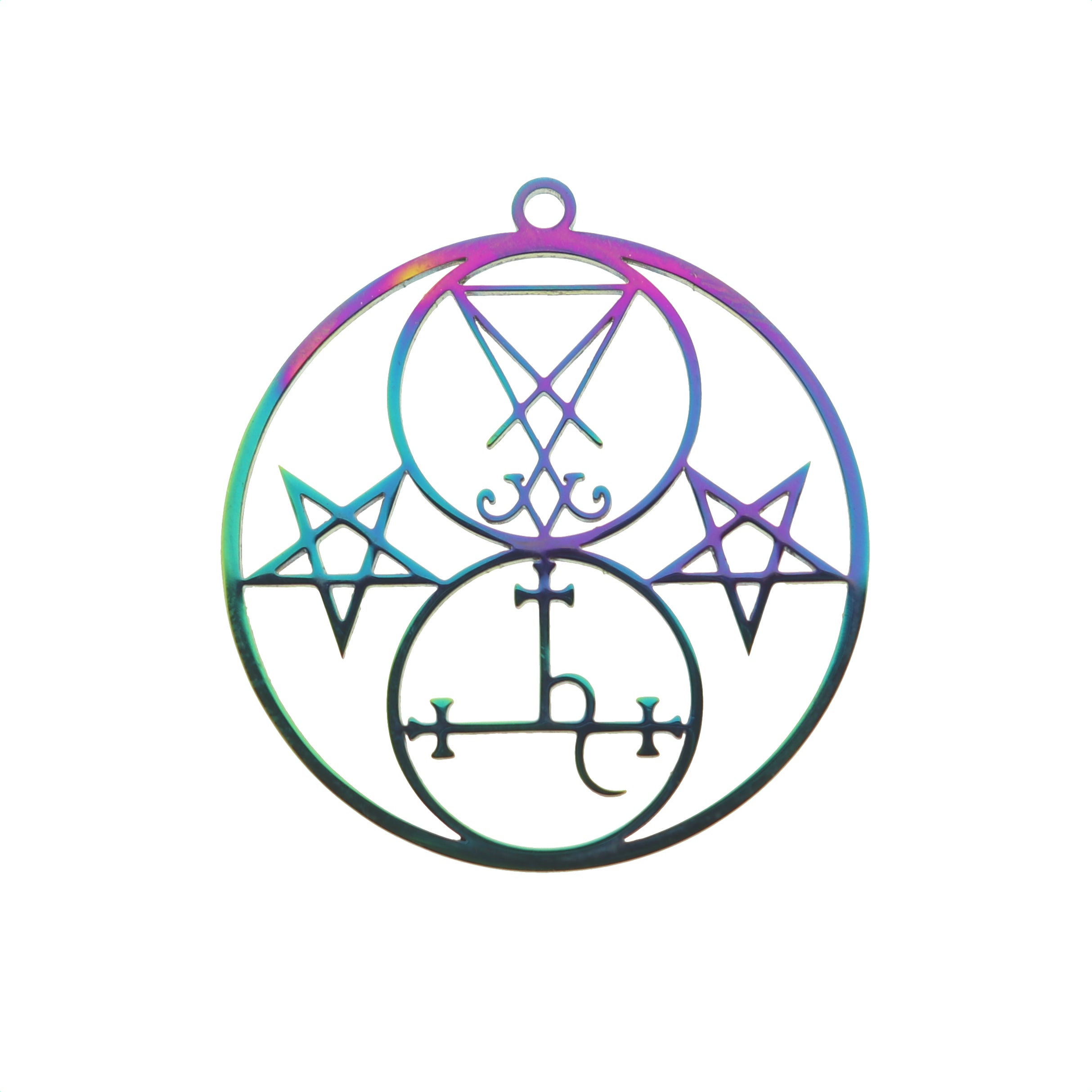 Devil Symbol with Inverted Stars Rainbow Electroplated Stainless Steel Charm - SSP057