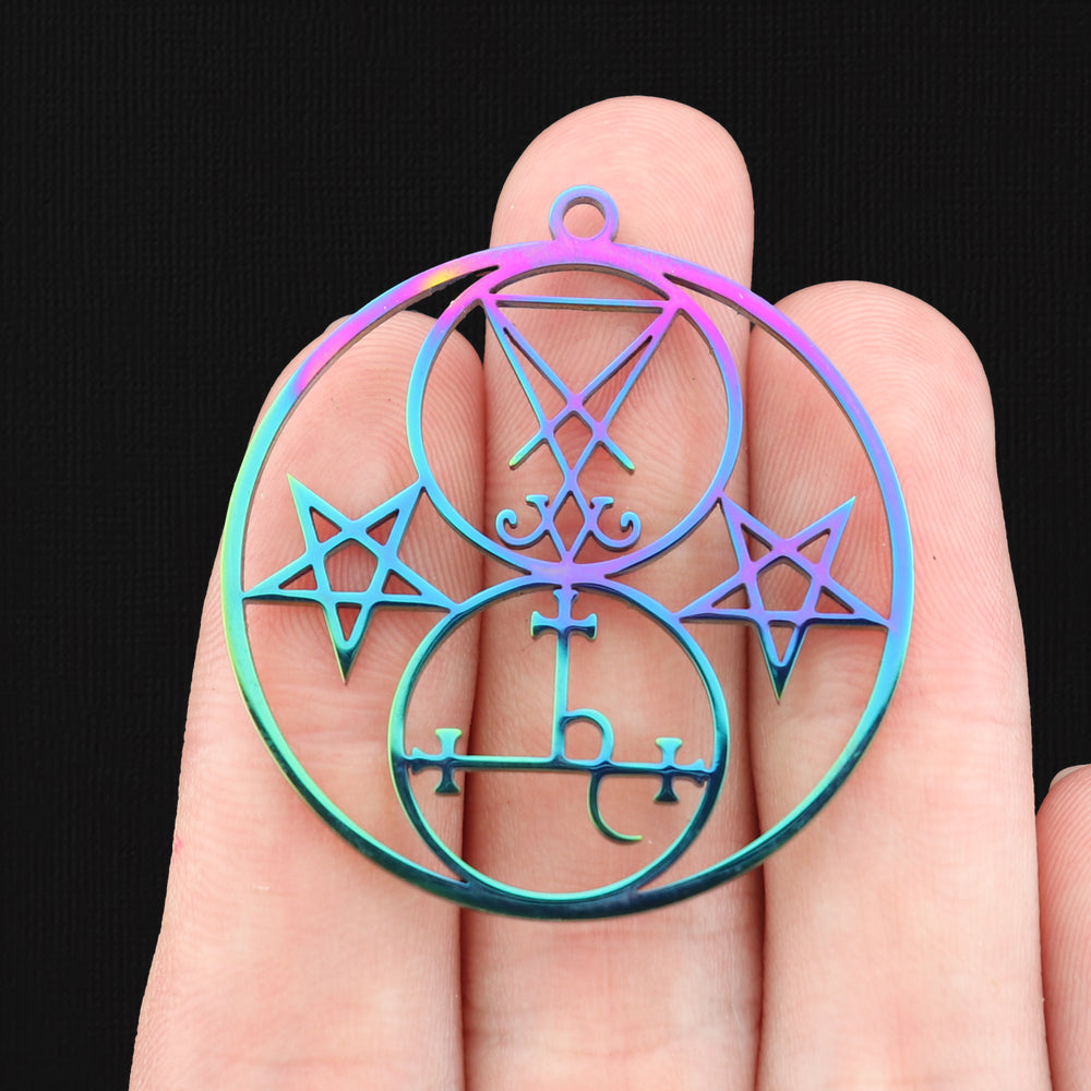 Devil Symbol with Inverted Stars Rainbow Electroplated Stainless Steel Charm - SSP057