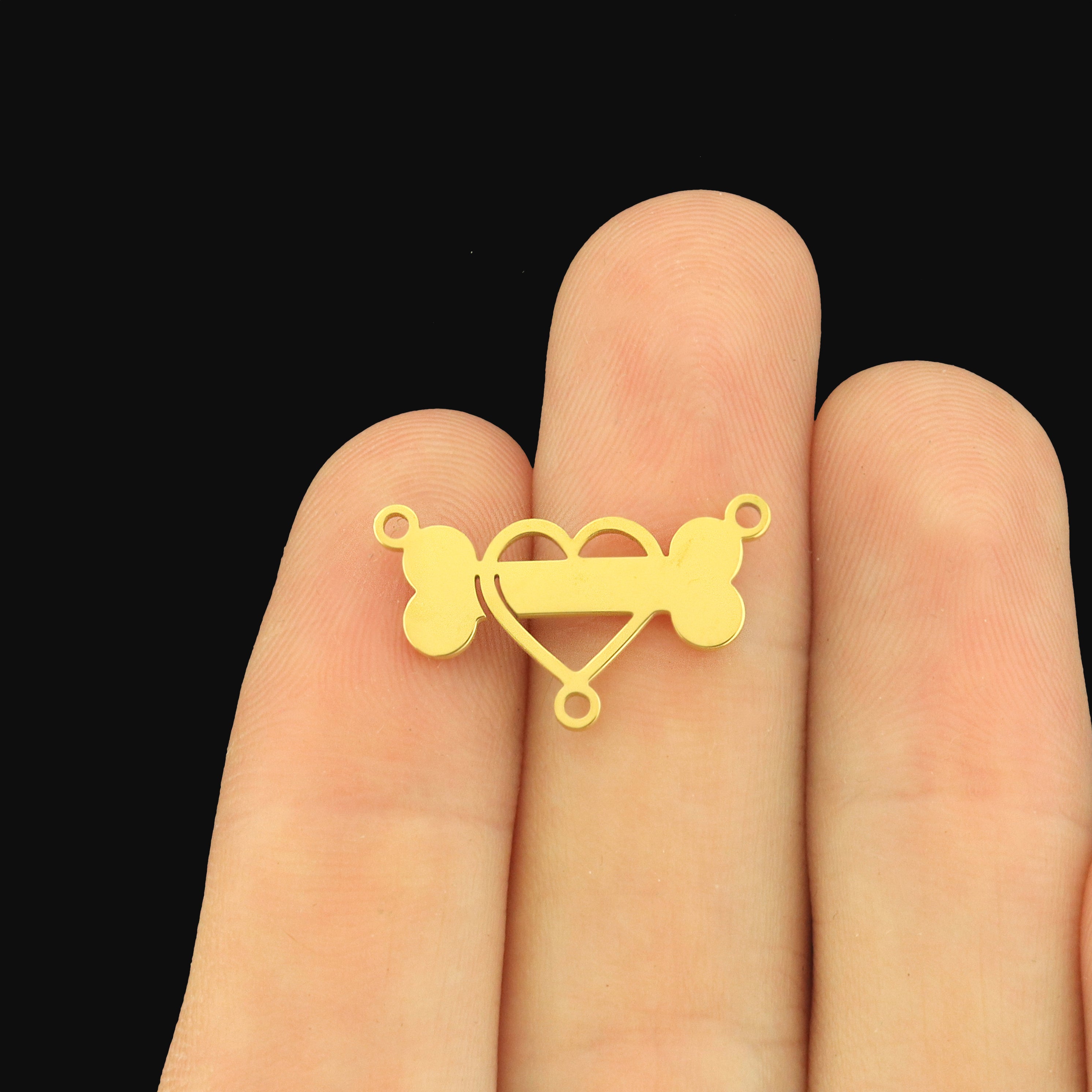 Dog Bone and Heart Stainless Steel Connector Charms - Choose Your Tone!