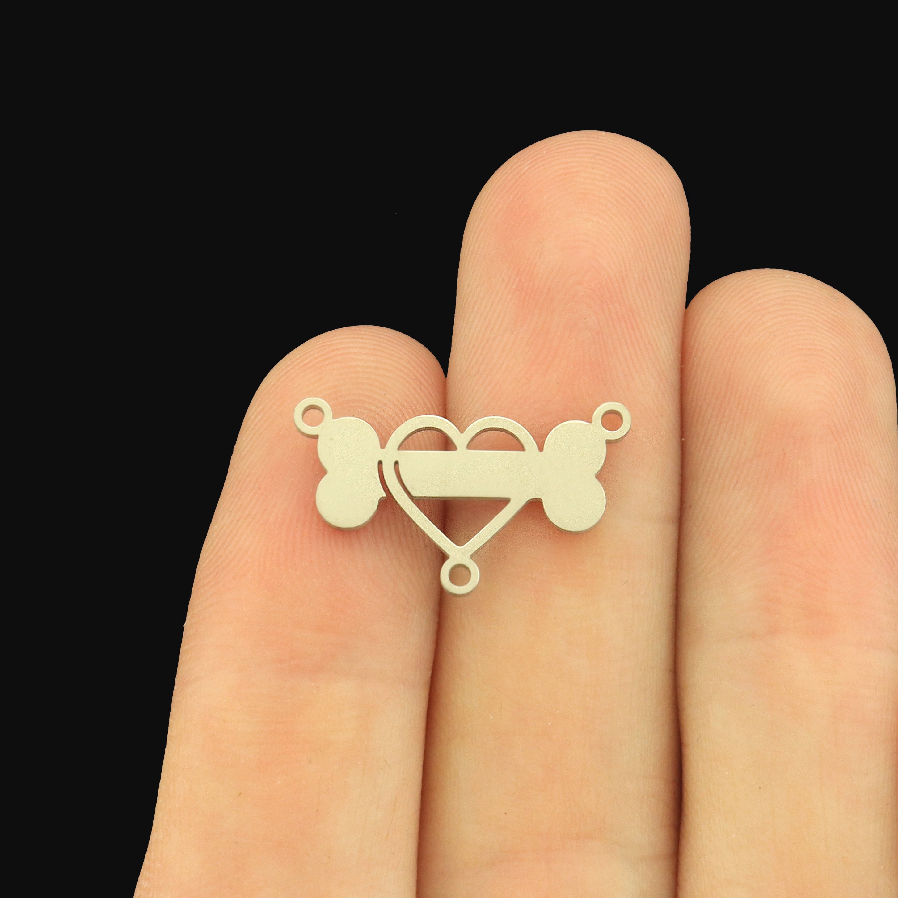 Dog Bone and Heart Stainless Steel Connector Charms - Choose Your Tone!
