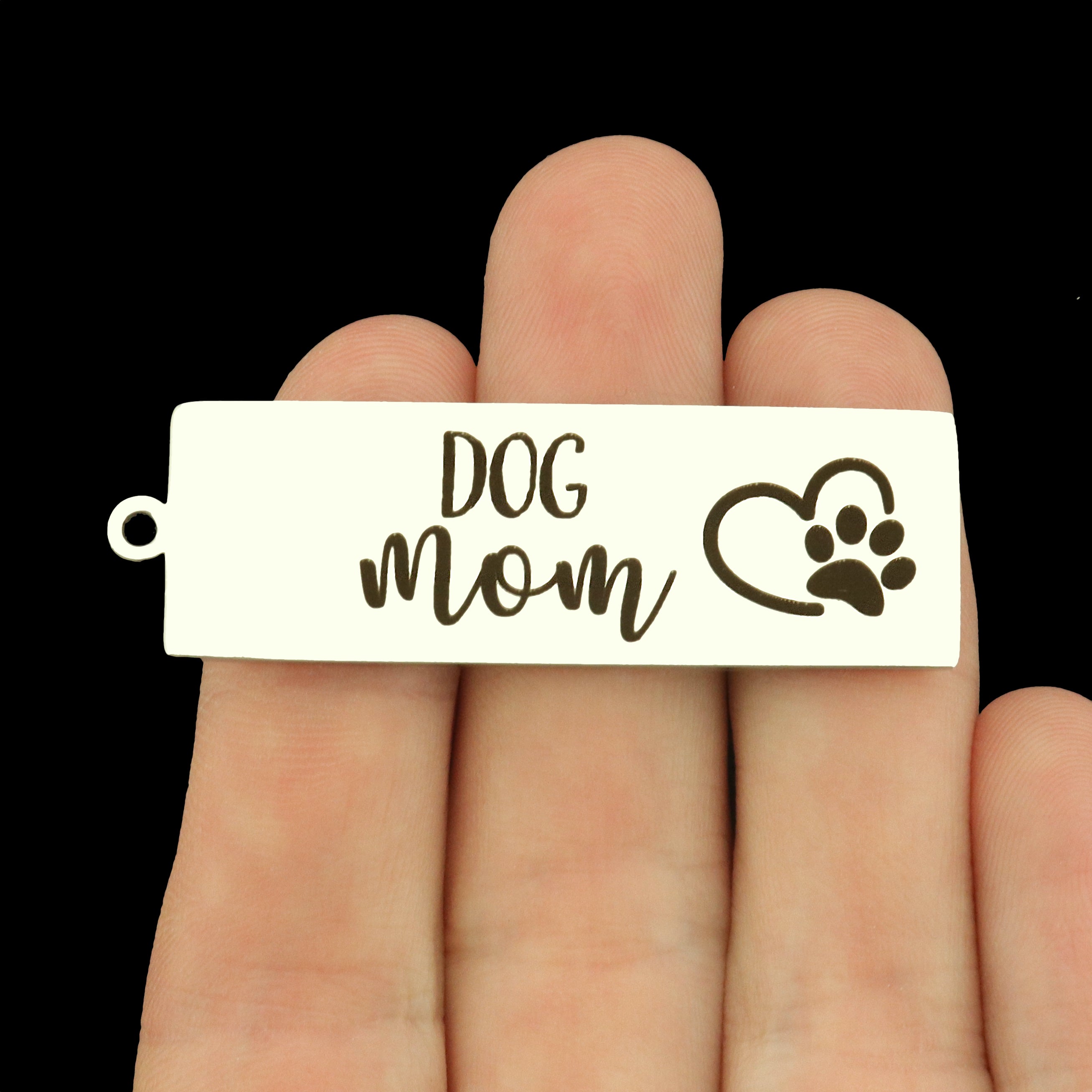 Dog Mom Stainless Steel Key Chain Tag Charm - BFS032S-8272