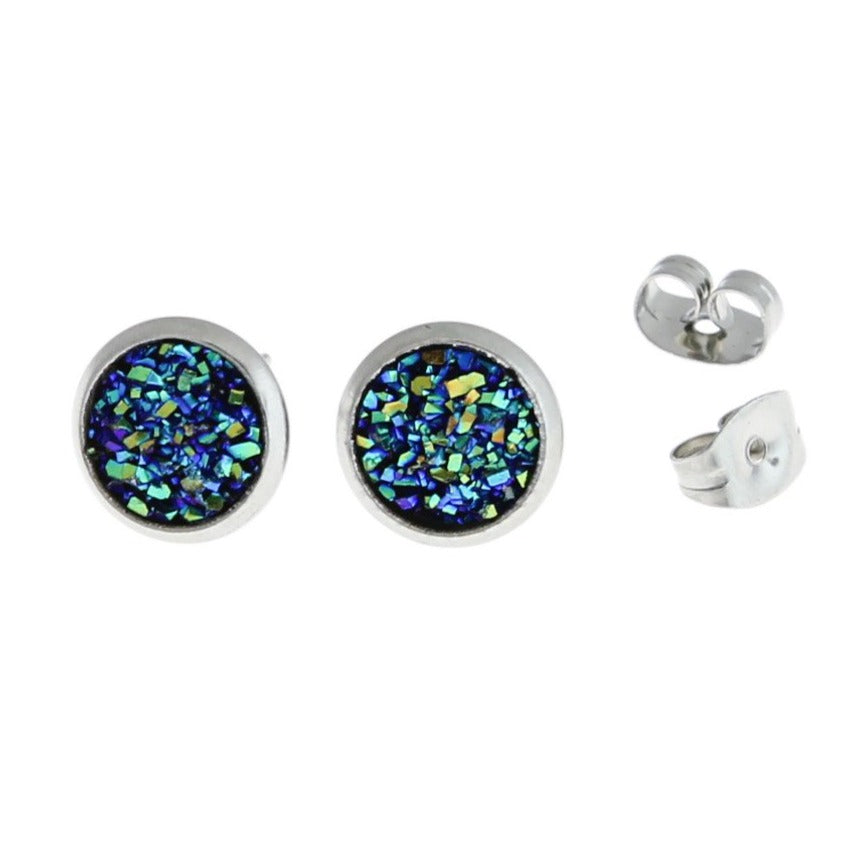 Druzy Earrings - Stainless Steel Stud - 8mm - 1 Pair - Choose Your Color!