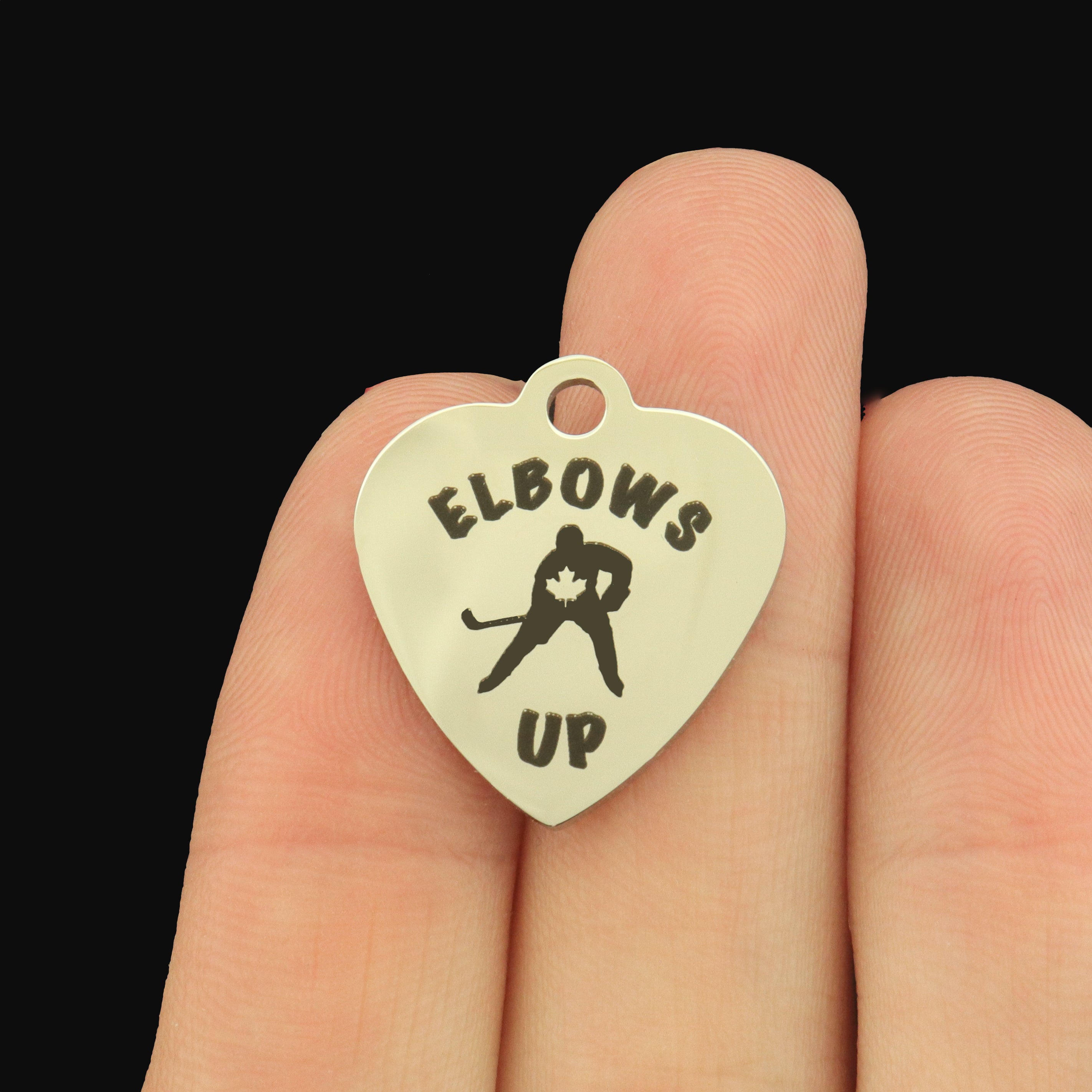 Elbows Up - Canada Strong Stainless Steel Heart Charms - BFS011-8412